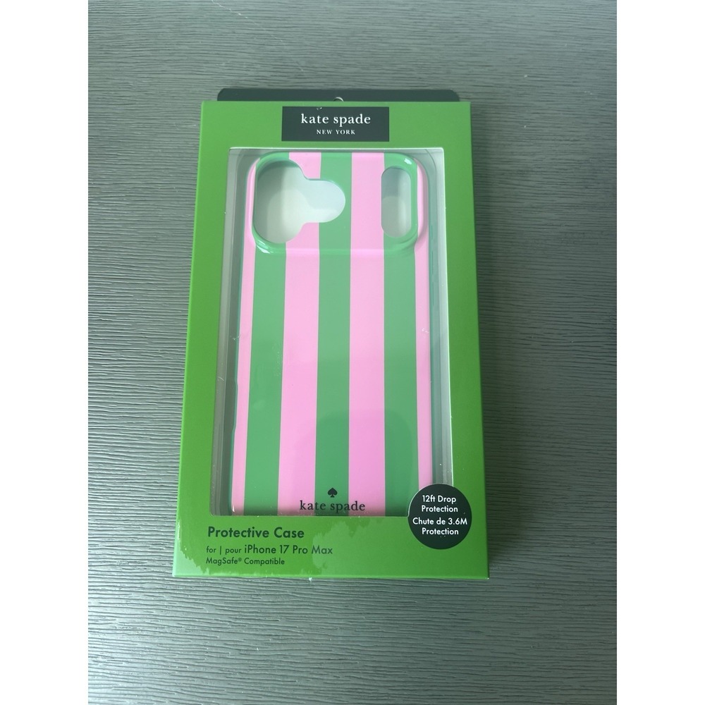 Kate Spade iPhone 17 Pro Max Protective Striped Case MagSafe Green Pink NIB